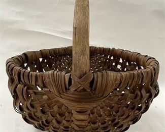 Old Splint Wooden Handled Gathering Basket