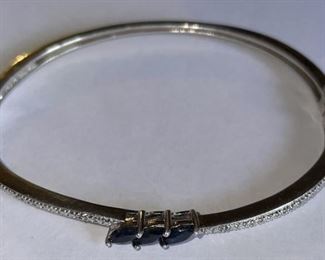 Sterling Hinged Bracelet with Blue Stones
