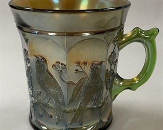 Carnival Glass Singing Bird Mug