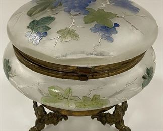 Large Footed Dresser Jar, Etched and Hand Painted