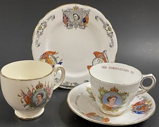 1953 Queen Elizabeth Coronation Cups, Saucer, Plate