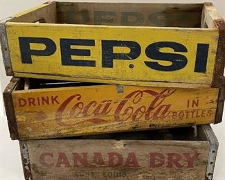 Old Wooden Soda Crates, Pepsi, Coca Cola, Canada Dry