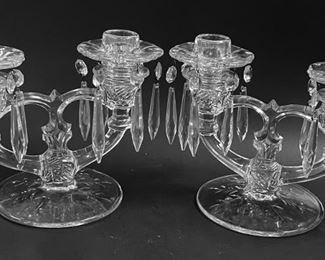 Elegant Glass Candelabras with Cut Prisms