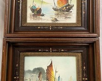 Pair of Deep Walnut Frames, Ship Paintings