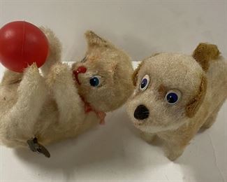 2 Windup Cat with Ball, Dog Spins Tail, Working