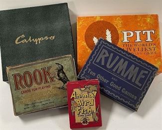 Old Vintage Card Games, 1910 "Rook", 1947 "Animal, Bird, Fish", 1964 "Pit", "Rumme", "Calypso"
