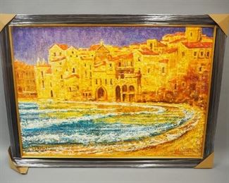Alexandre Evgrafov (Azerbaijani, 20th Century) Northern Sicily Paint On Burlap, Framed, 59.75" W x 43.5" H