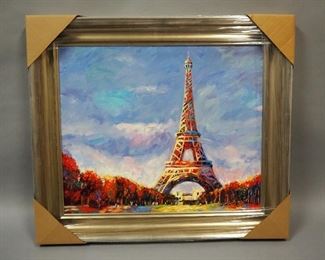 Redina Tili (Albanian, 1970- ) Eiffel Tower Version XXXI Oil On Canvas, Framed, 30" W x 26" H