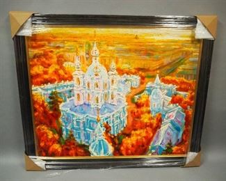 Alexandre Evgrafov (Azerbaijani, 20th Century) Smolny Evening Paint On Burlap, Framed, 50" W x 43" H