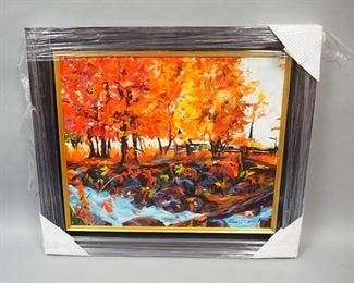 Redina Tili (Albanian, 1970- ) Quiet Passage Oil On Canvas, Framed, 29.5" W x 26" H