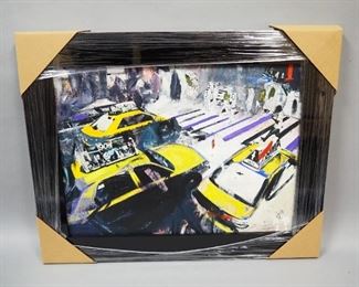 Blend Cota (Albania, 1970- ) NYC Taxi Mixed Media On Canvas, Framed, 29.5" W x 24" H