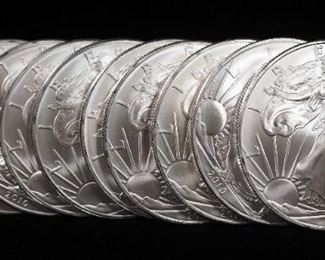2010 American Eagle $1 Silver Coins, Qty 10, All 1 oz Fine Silver