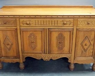 Vintage Oak Buffet With 3-Drawers, 39" x 66" x 20"