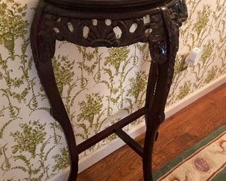 Accent table, wood with carving and stone inlay