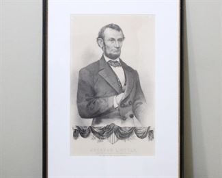 Framed print of Abraham Lincoln, 24” by 16” overall, 16” by 10” image size.