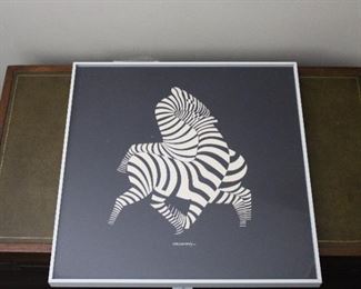 Mid Century Victor Vasarely (1906 – 1997) Zebra Print, framed.  Overall 20” by 20”, image size 19” by 19”.