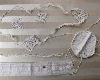 Antique handmade lace biscuit holder/server and lace trims