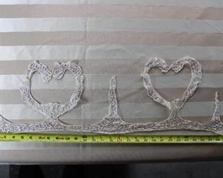 Antique heart shaped lace trim with additional matching inserts.  This a very large piece that most likely came from a wedding dress.