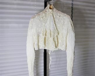 Antique Edwardian Irish Crochet Lace Blouse With High Collar and original matching Jabot, matching extra trim and  medallions. 
