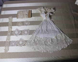 Antique Edwardian Irish Crochet Lace Blouse With High Collar and original matching Jabot, matching extra trim and  medallions. 