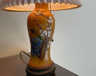 Antique Asian Moriage Blossom Majolica Lamp