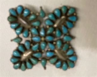 Petitpoint Native American Turquoise Brooch