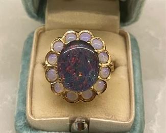 Beautiful "Black" Opal in Gold w/12 mini-Opals, Ring-- from Istanbul or maybe Constantinople?