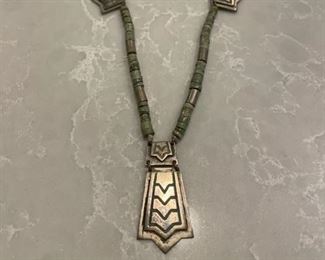 Art Deco Silver & Malachite Necklace