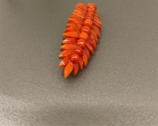 Large Antique Italian Red Natural Coral Brooch