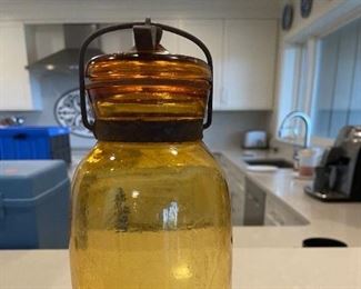 Gorgeous! "GLOBE" Amber Color 1/2? Gallon Canning Jar w/Lid & Completely Complete!--Wow Mom!!