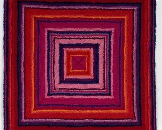 Unknown artist ,"Gods Eye", tufted yarn textile, mounted on wooden base board 