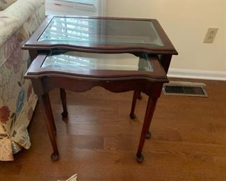 #3	Nesting Tables w/Beveled Glass Top (set of 2)  - 24x16x22 (largest table)	 $125.00 			
