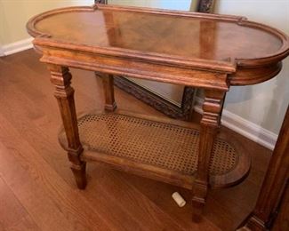 #20	 Drexel Wood Side Table w/Wicker Bottom Shelf - 29x14x24	 $100.00 			
