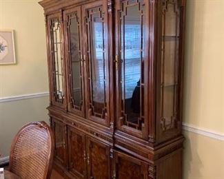 #21	Drexel Lighted China Cabinet w/2 glass shelves w/pull-out server & 1 drawer & 4 wood doors, and 4 glass doors top - 69x17x31-82 - 2 pc.  You Move	 $276.00 			

