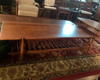 #30	Conant Ball Furn Makers Mid-Century coffeeTable w/spindle Shelf - 60x20x16 (as is finish)	 $275.00 			
