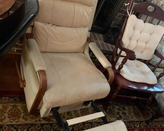 #35	Lazy-Boy Cream Leather Wood Arms Swivel Rocker Recliner  (as is leather - no tears)	 $125.00 			
