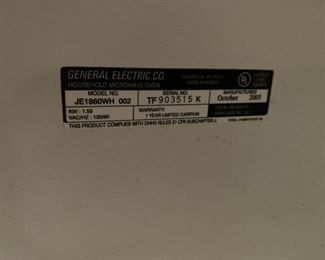 #42	GE White Microwave -Model JE1860WWH	 $20.00 			
