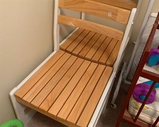 #94	Set of 2 White/Faux Wood Seat & Back odd dining Chairs 	 $20.00 			
