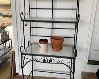 #108	Black Bakers Rack w/3 glass shelves   30x18x72	 $75.00 			
