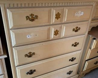 #125	White Painted Chest of 5 drawers w/white laminate top - 36x18x48	 $30.00 			
