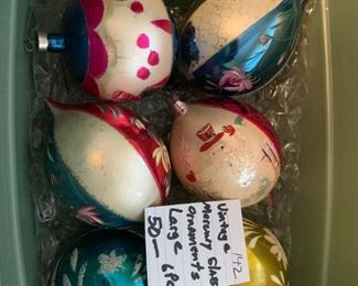 #142	Vtg. Mercury Glass Ornaments Large - 6 pc	 $50.00 			

