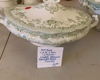 #191	Antique JHW and  sons Lyndon linded serving handled footed bowl 	 $35.00 			
