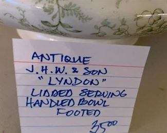 #191	Antique JHW and  sons Lyndon linded serving handled footed bowl 	 $35.00 			
