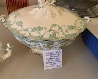 #192	Antique 12.5 Alfred Meakin England  Greenville Soup Turren Double handle footed bowl with lid 	 $45.00 			
