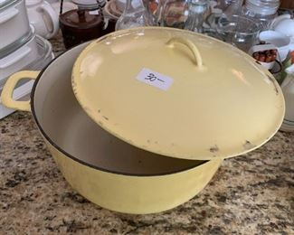 #194	Kitchen	yellow iron and porclain stock pot with lid very heavy as is finish	 $30.00 			
