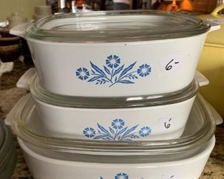 #195	Kitchen	Corning ware blue flower 3 casserole with 3 lid 6 pieces 	 $22.00 			
		
