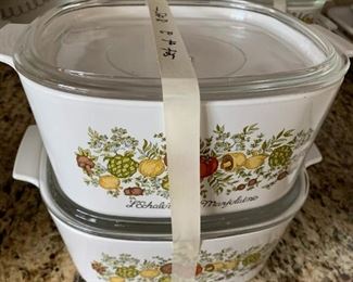 #203	Kitchen	corning ware 4 piece casserole with lid orange flower	 $24.00 			
