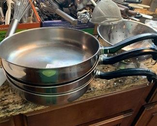 #207	Kitchen	Farberware 3 skillets stainless steel 	 $30.00 			
