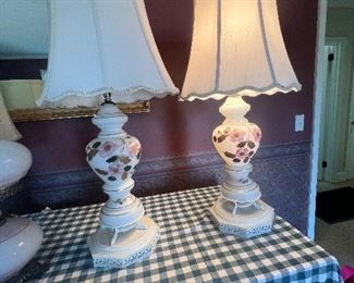 Pair of antique hand painted lamps with koi fish base