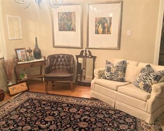 Love seat; brown leather chair; décor 